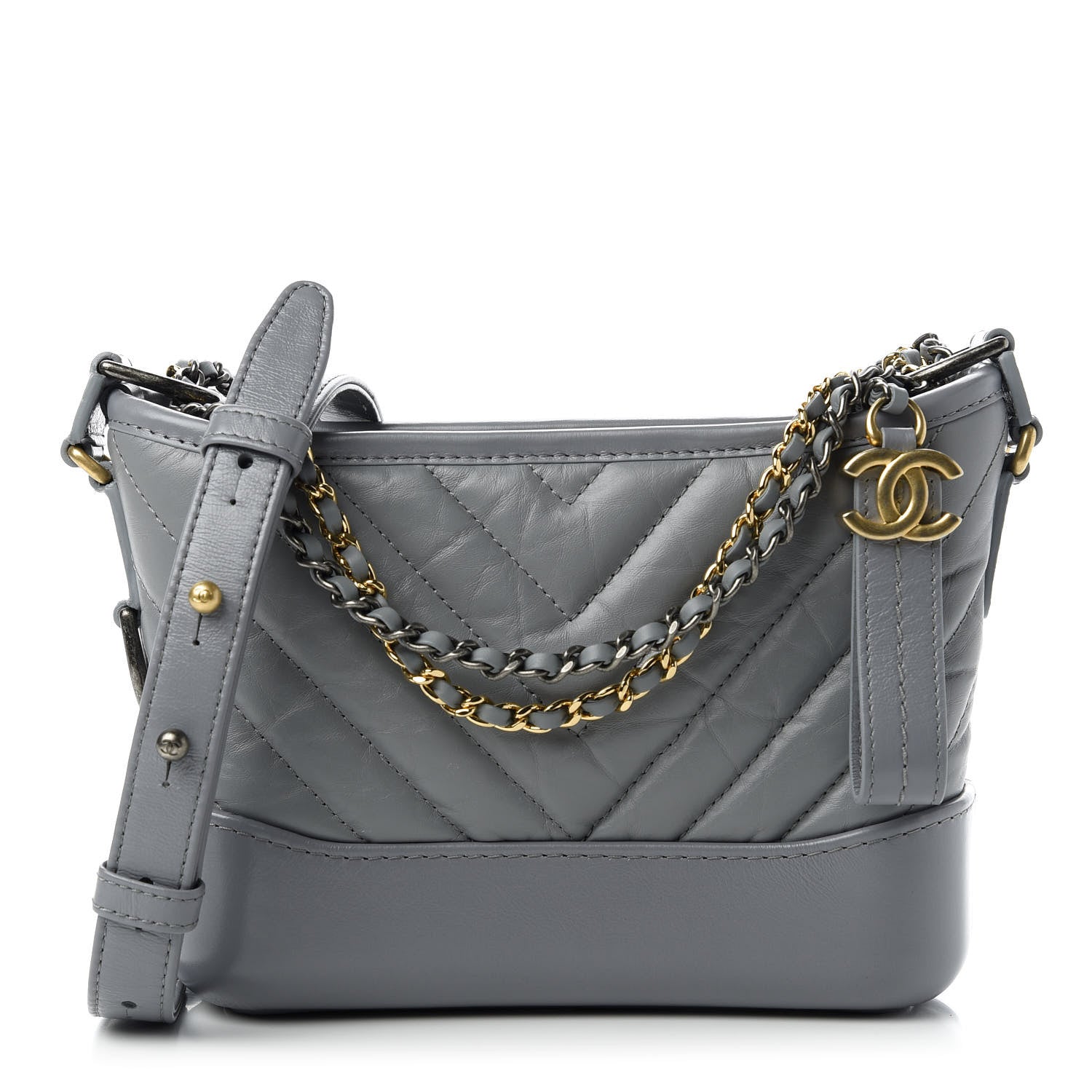 Chanel Aged Calfskin Chevron Quilted Small Gabrielle Hobo Grey 1 of 11