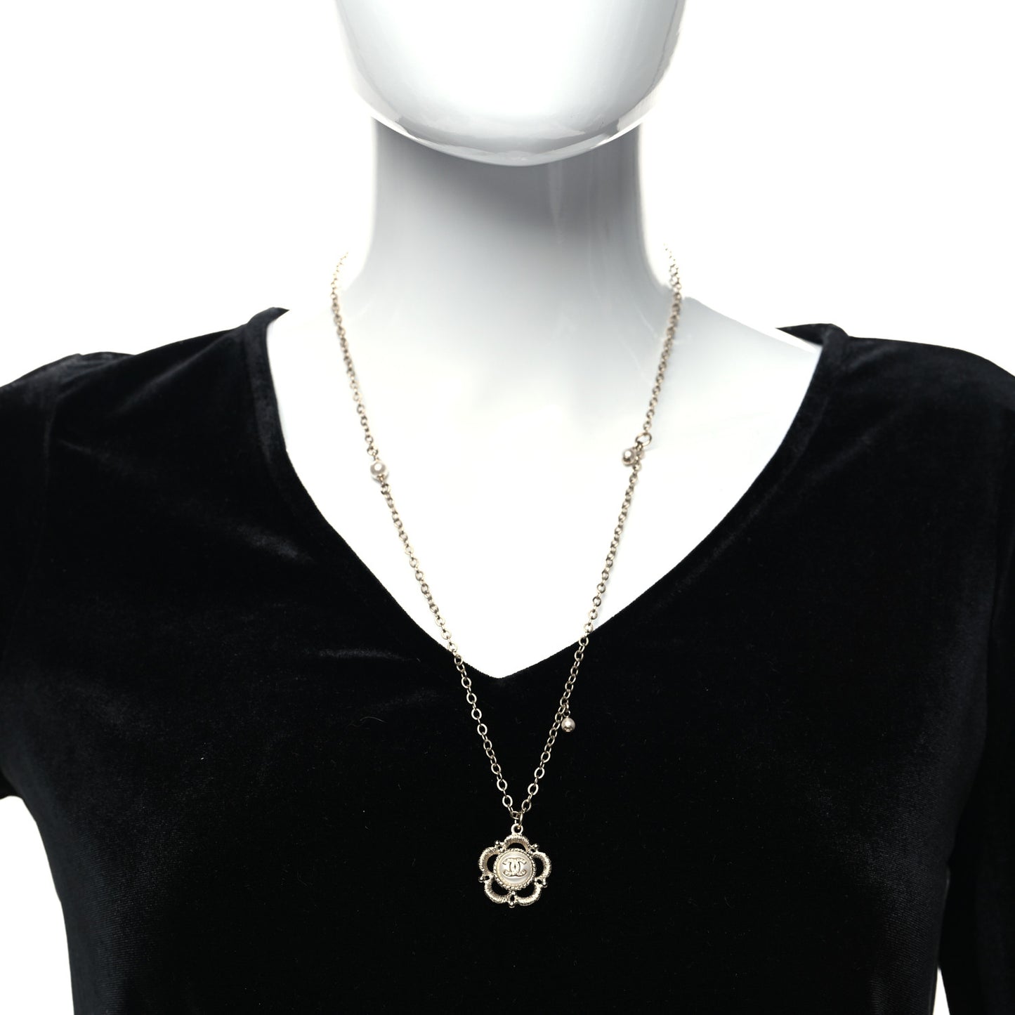 Pearl Crystal CC Pendant Necklace Gold