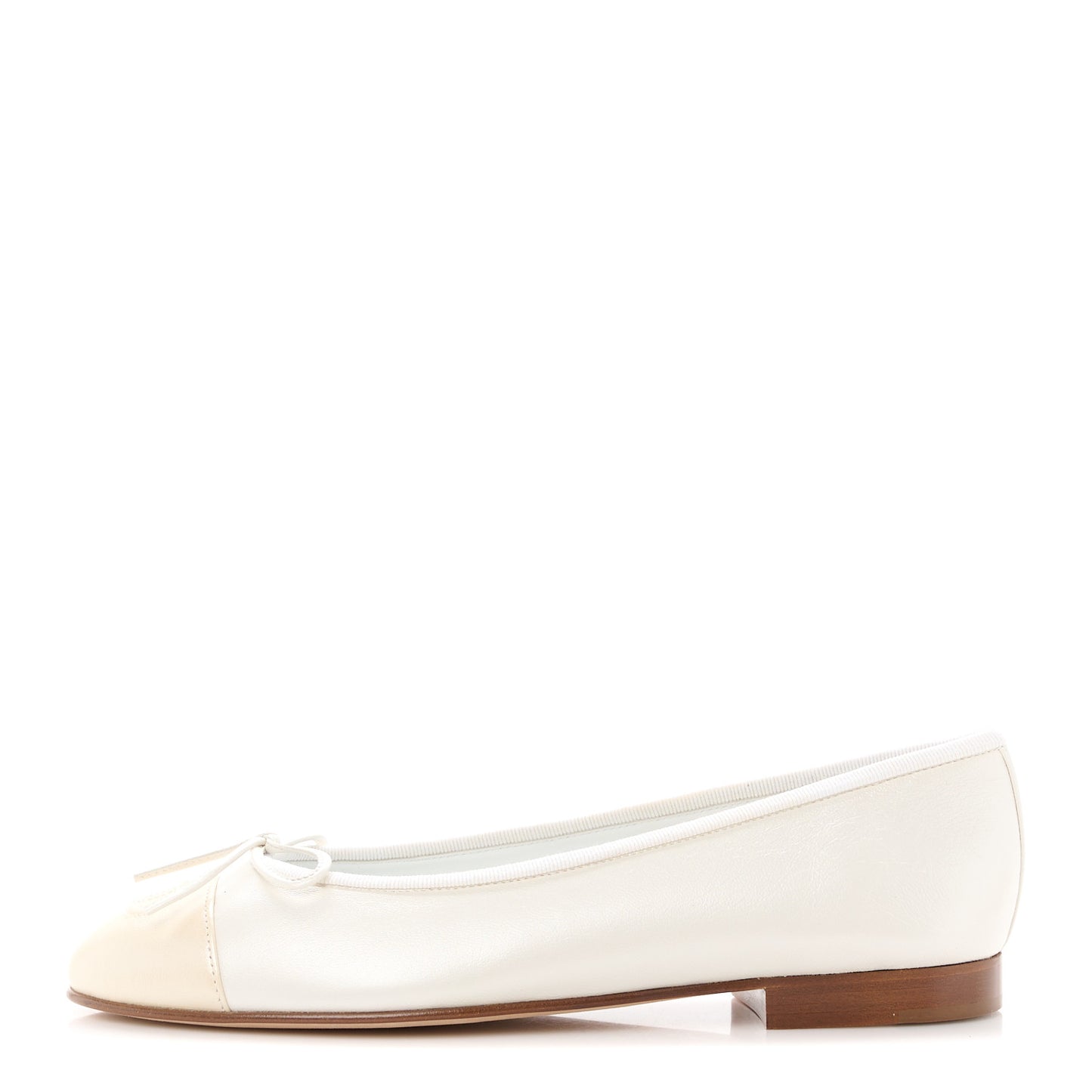 Iridescent Lambskin Cap Toe CC Ballerina Flats 37.5 White