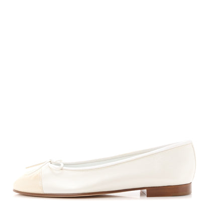 Chanel Iridescent Lambskin Cap Toe CC Ballerina Flats 37.5 White 1 of 9