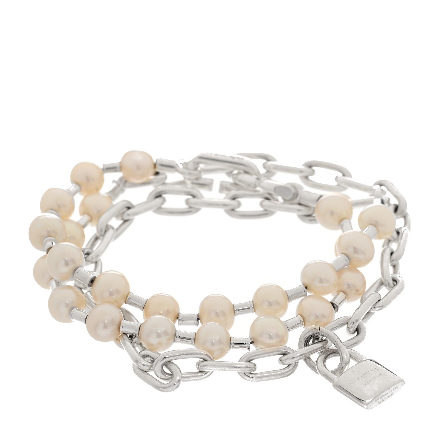 Tiffany Sterling Silver Pearl HardWear Lock Bracelet 1 of 4