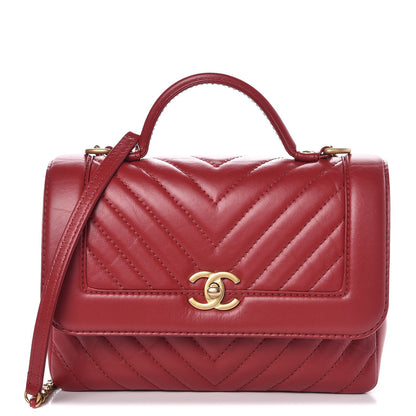 Chanel Calfskin Chevron Quilted Top Handle Flap Red 1 of 8