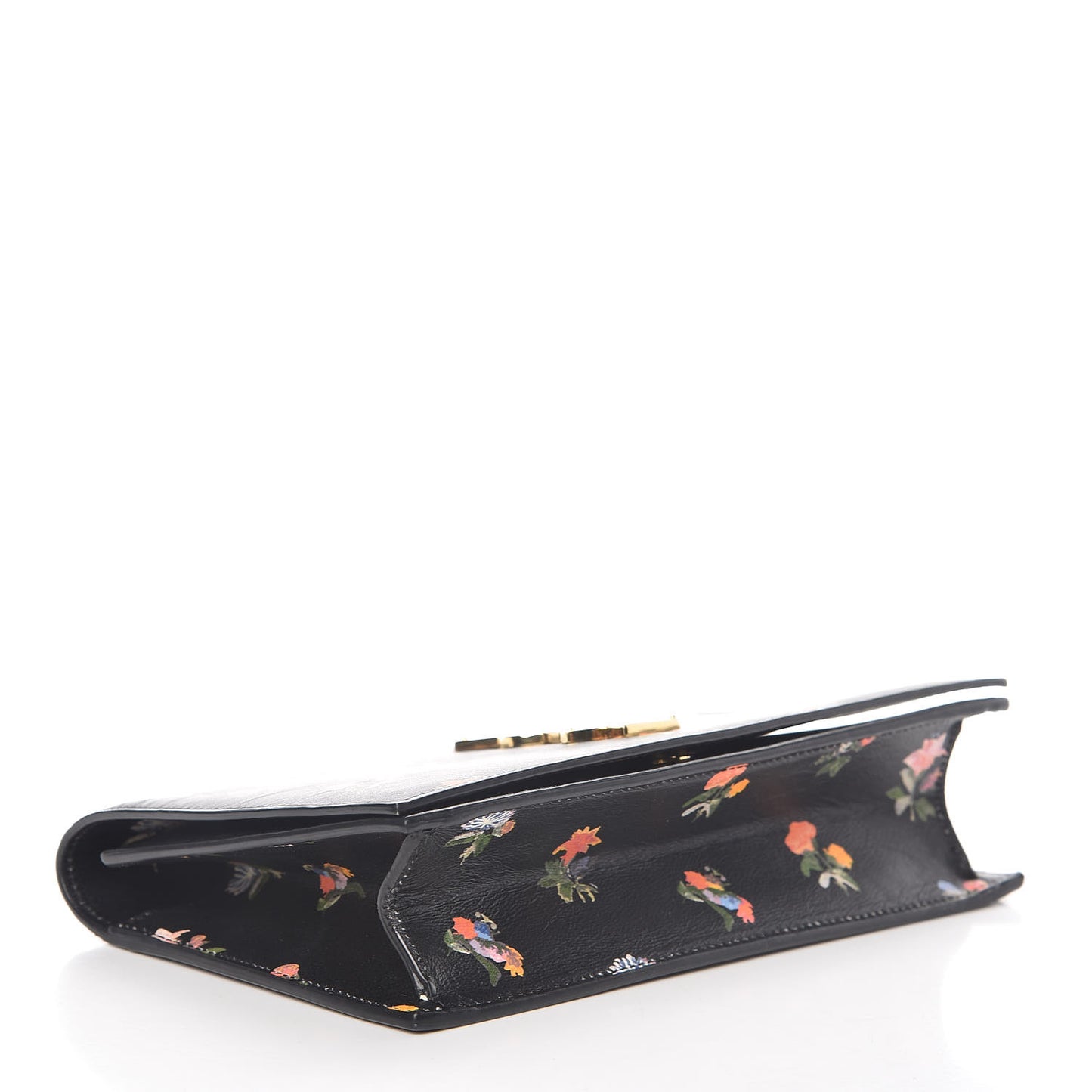 Calfskin Prairie Flower Printed Small Monogram Clutch Black Multicolor