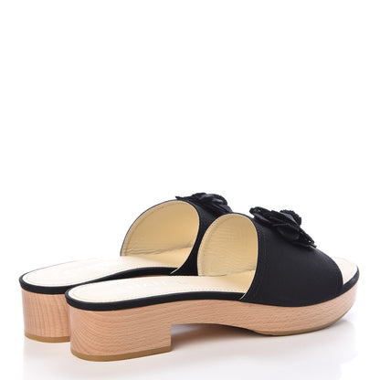 Chanel Grosgrain Camellia CC Sandal Mules 39 Black 4 of 11
