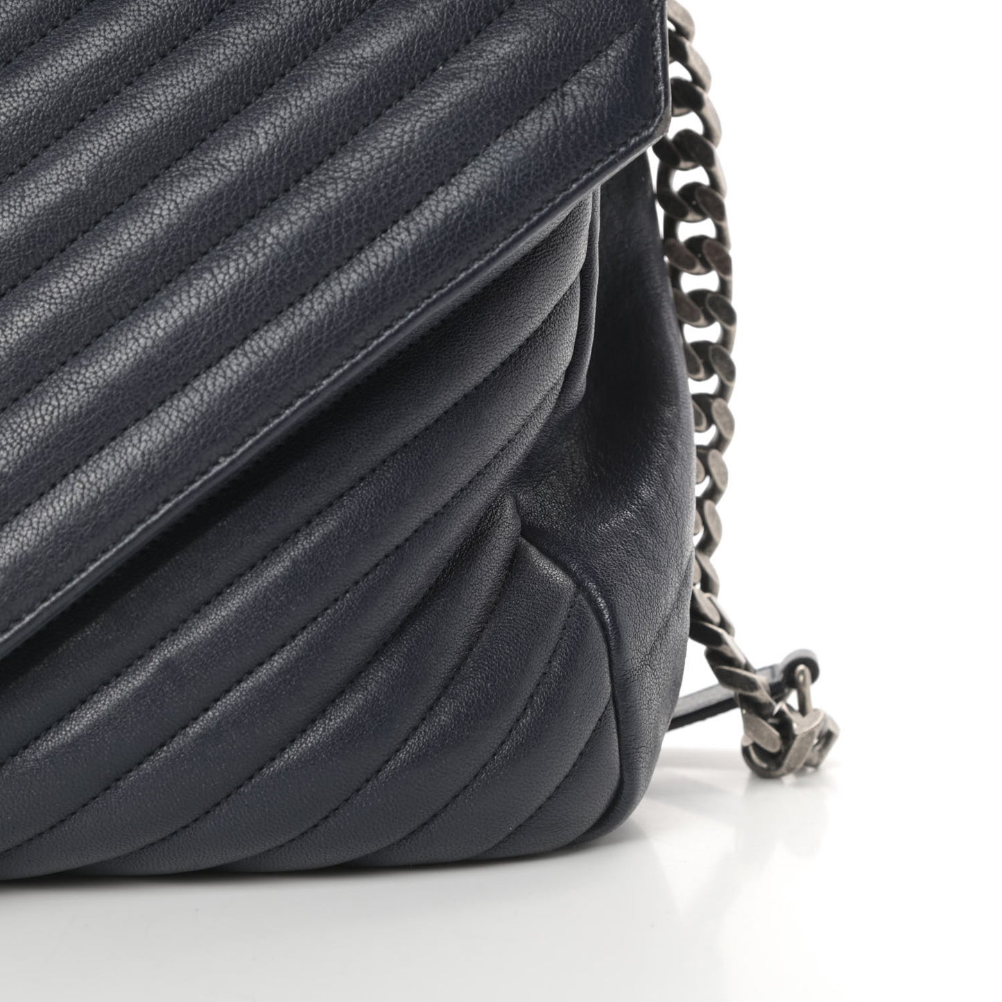 Sheepskin Matelasse Chevron Monogram Large College Satchel Navy Blue