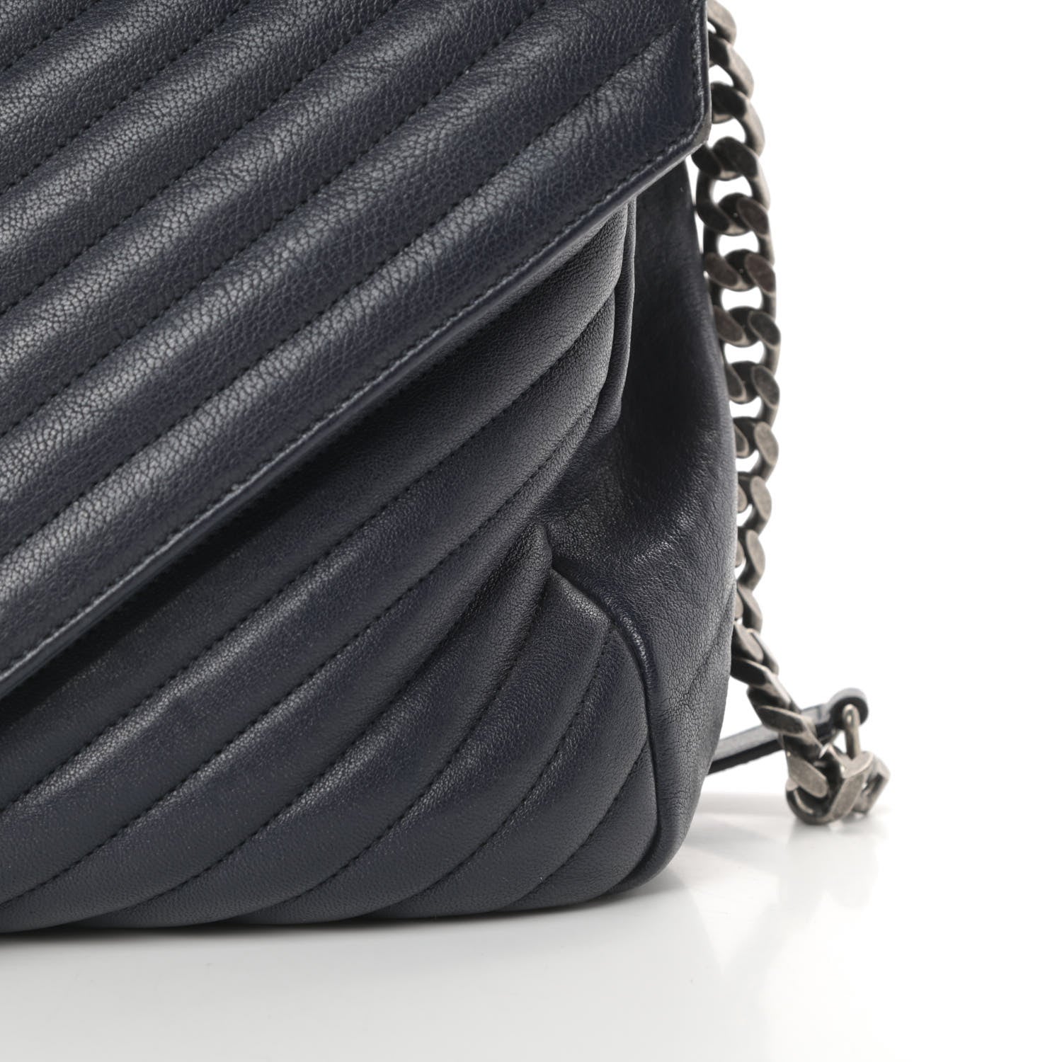 Saint Laurent Sheepskin Matelasse Chevron Monogram Large College Satchel Navy Blue 16 of 19