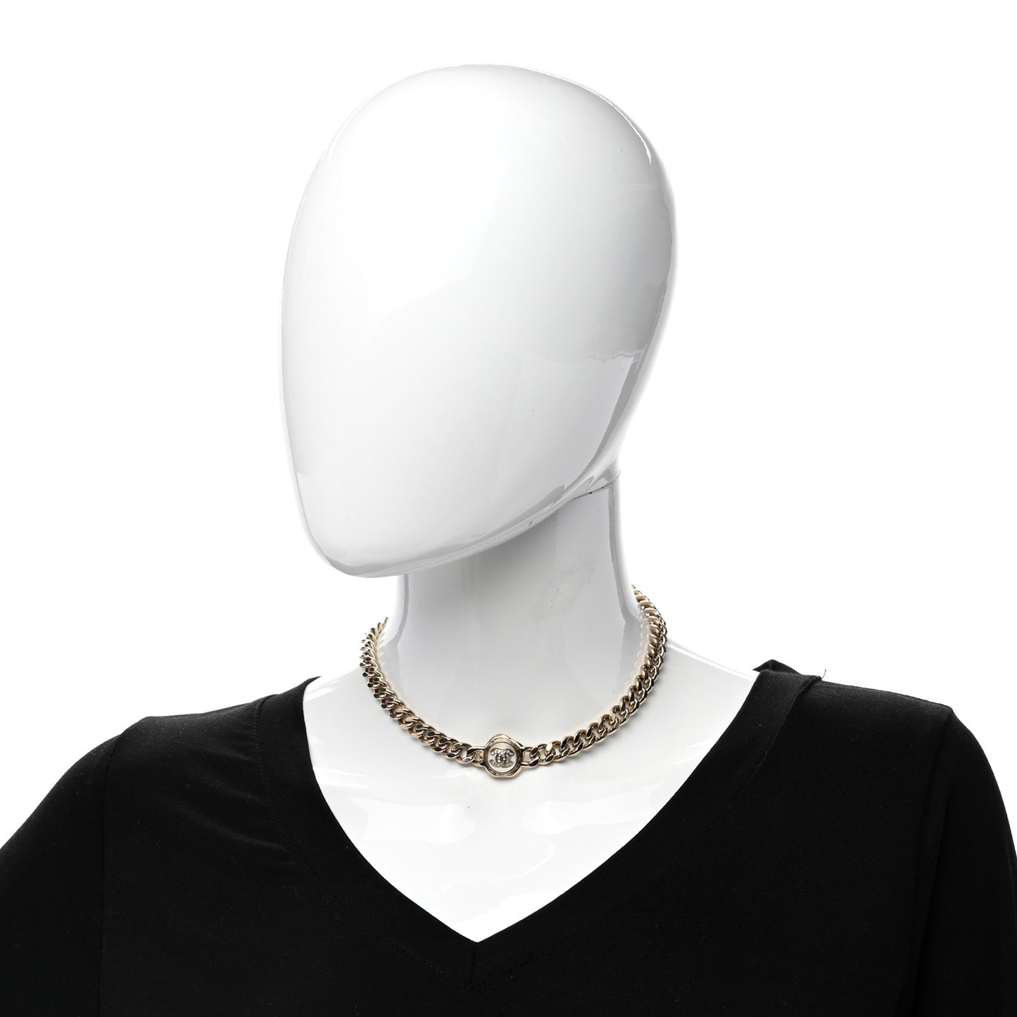 Pearl Crystal CC Chain Choker Necklace Gold