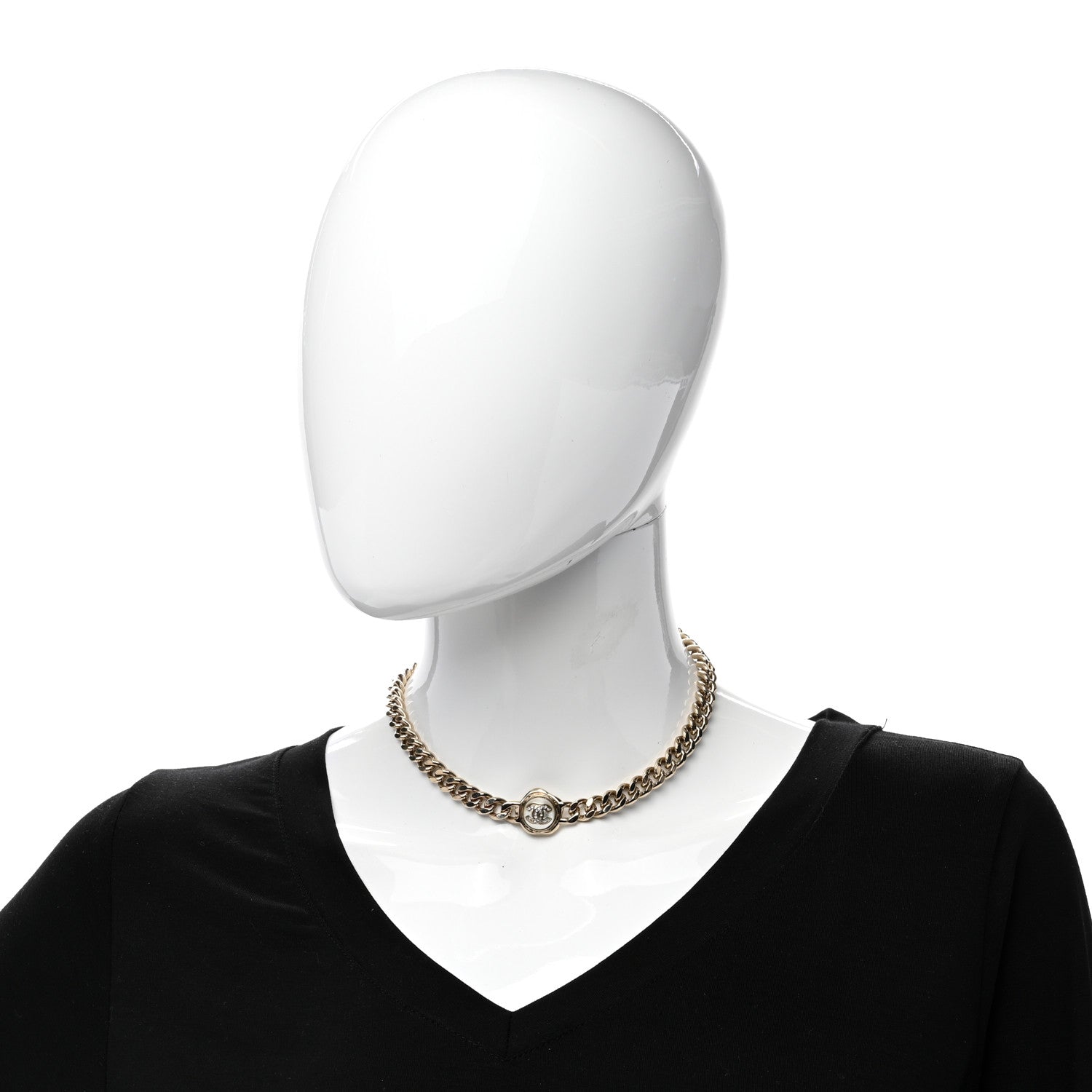 Chanel Pearl Crystal CC Chain Choker Necklace Gold 2 of 4
