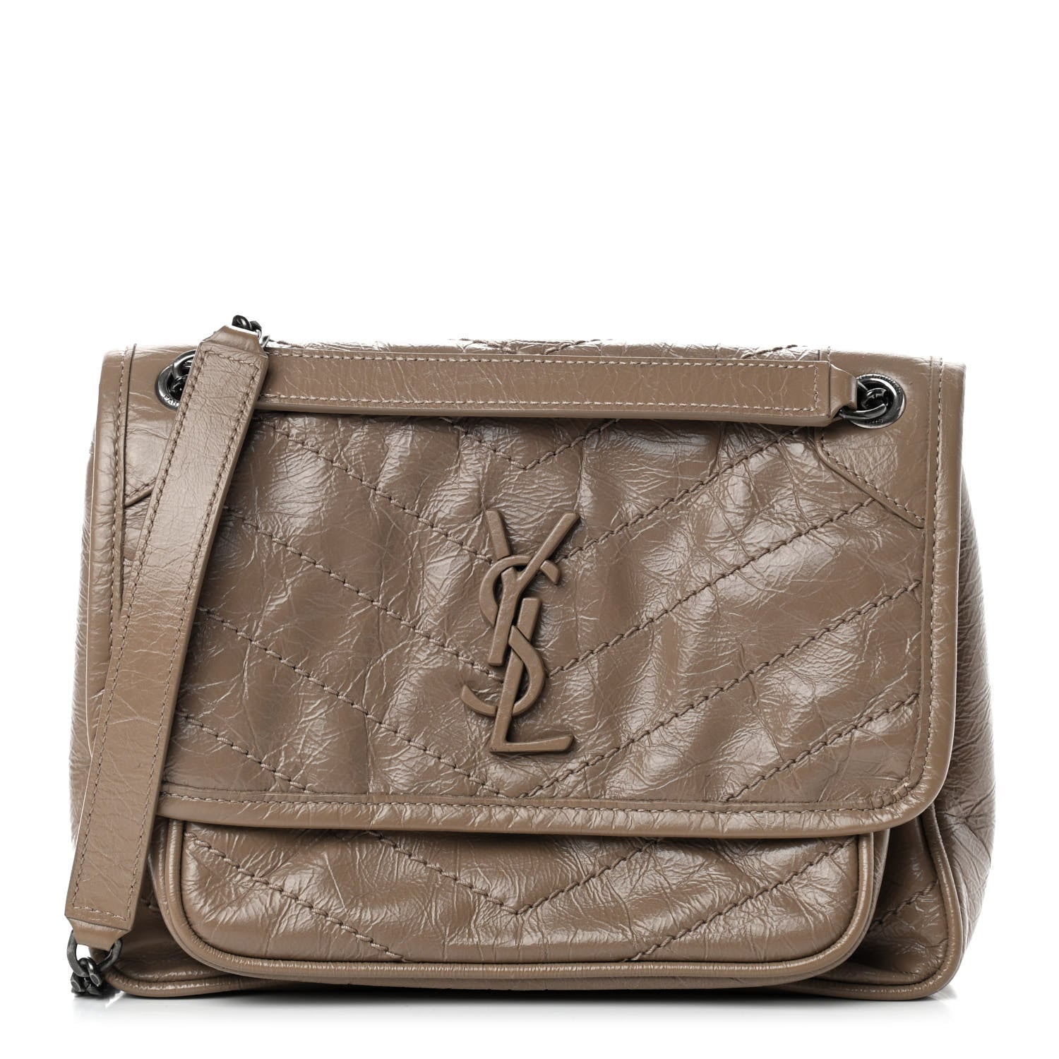 Saint Laurent Crinkled Calfskin Matelasse Monogram Baby Niki Chain Satchel Light Taupe 1 of 10