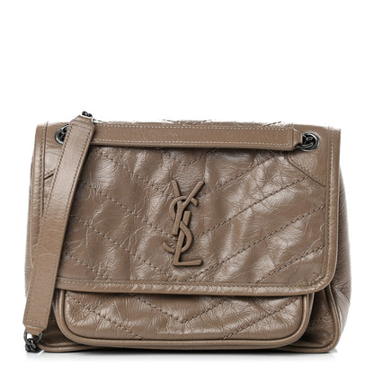 Saint Laurent Crinkled Calfskin Matelasse Monogram Baby Niki Chain Satchel Light Taupe 1 of 10