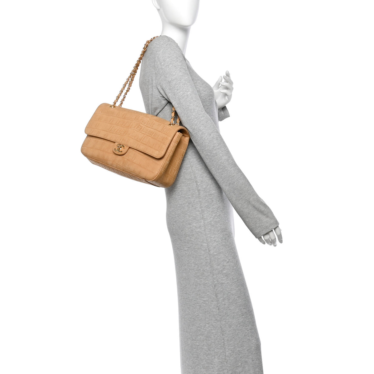 Chanel Suede Calfskin Crocodile Embossed Small Souplissimo Maxi Flap Camel 2 of 10