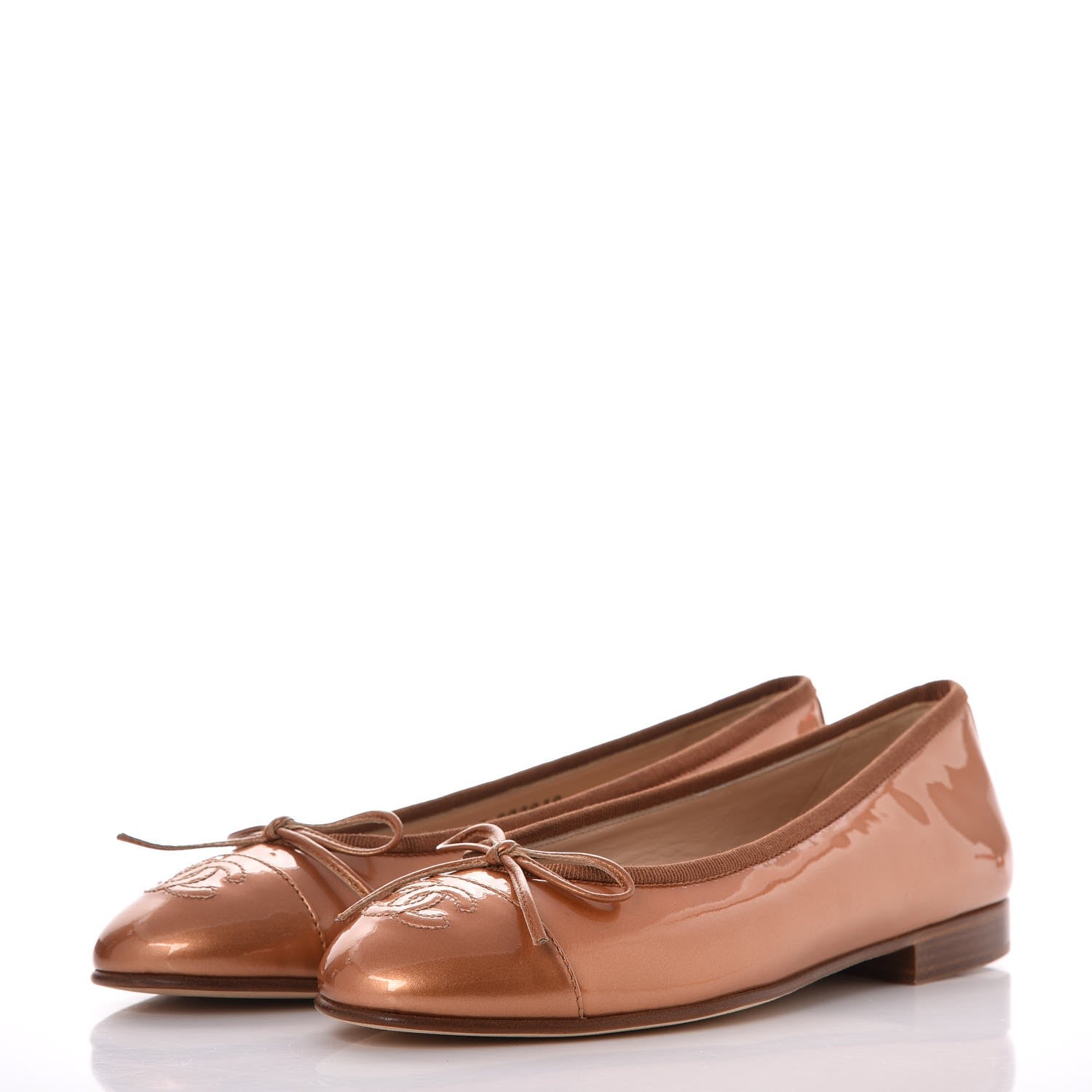 Chanel Patent CC Cap Toe Ballerina Flats 36 Beige Fonce 3 of 14