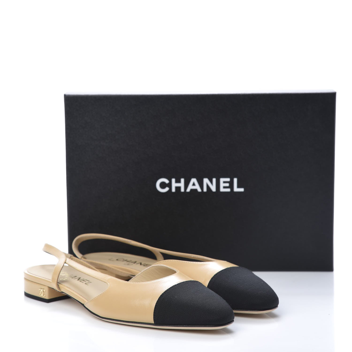 Chanel Goatskin Grosgrain Cap Toe CC Slingback Sandals 40.5 Beige Black 8 of 8