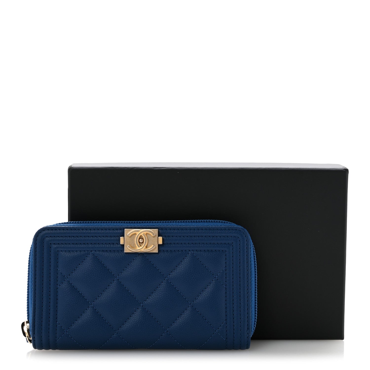 Chanel Caviar Quilted Boy Small Zip Around Wallet Blue 9 of 9