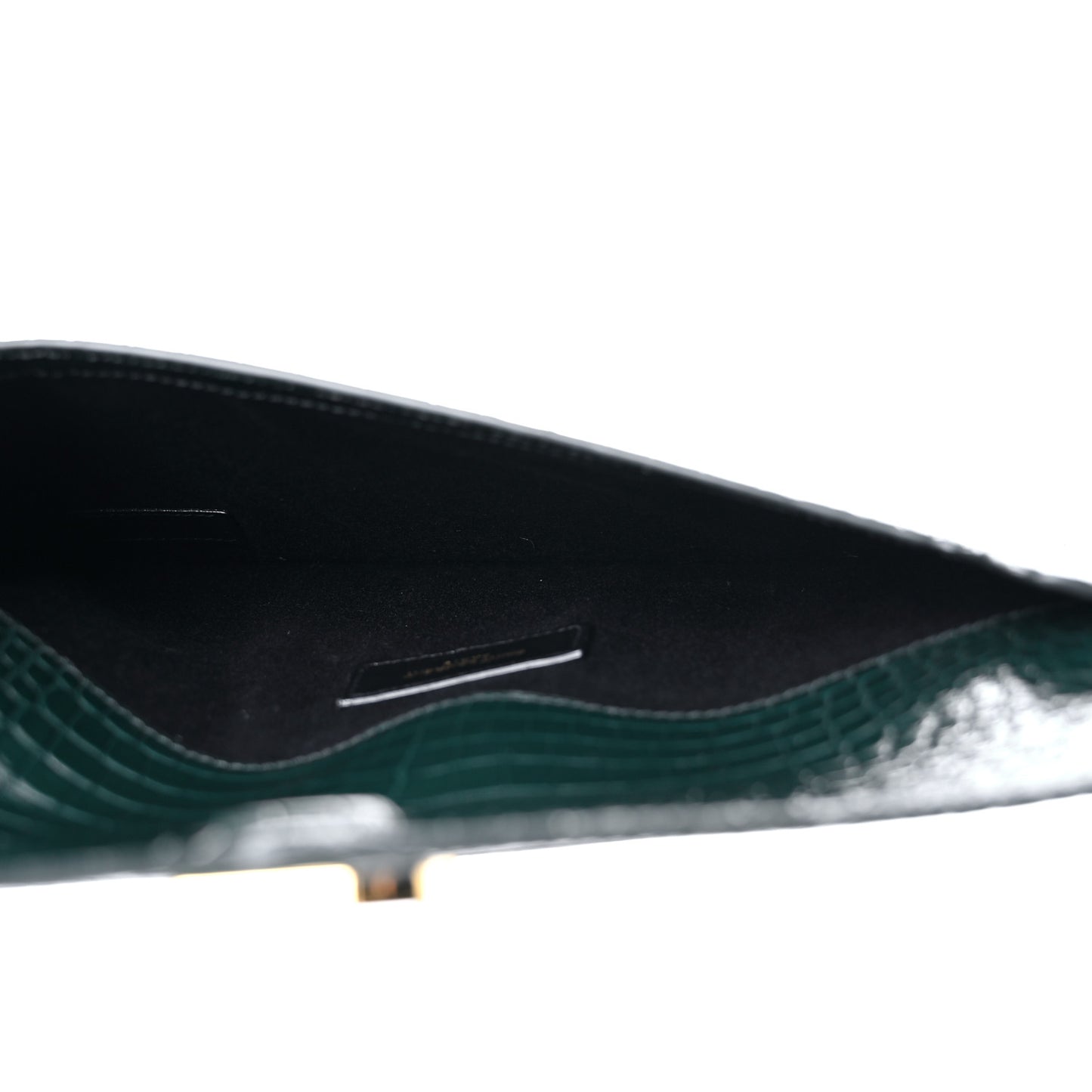 Calfskin Crocodile Embossed Uptown Monogram Clutch Dark Mint