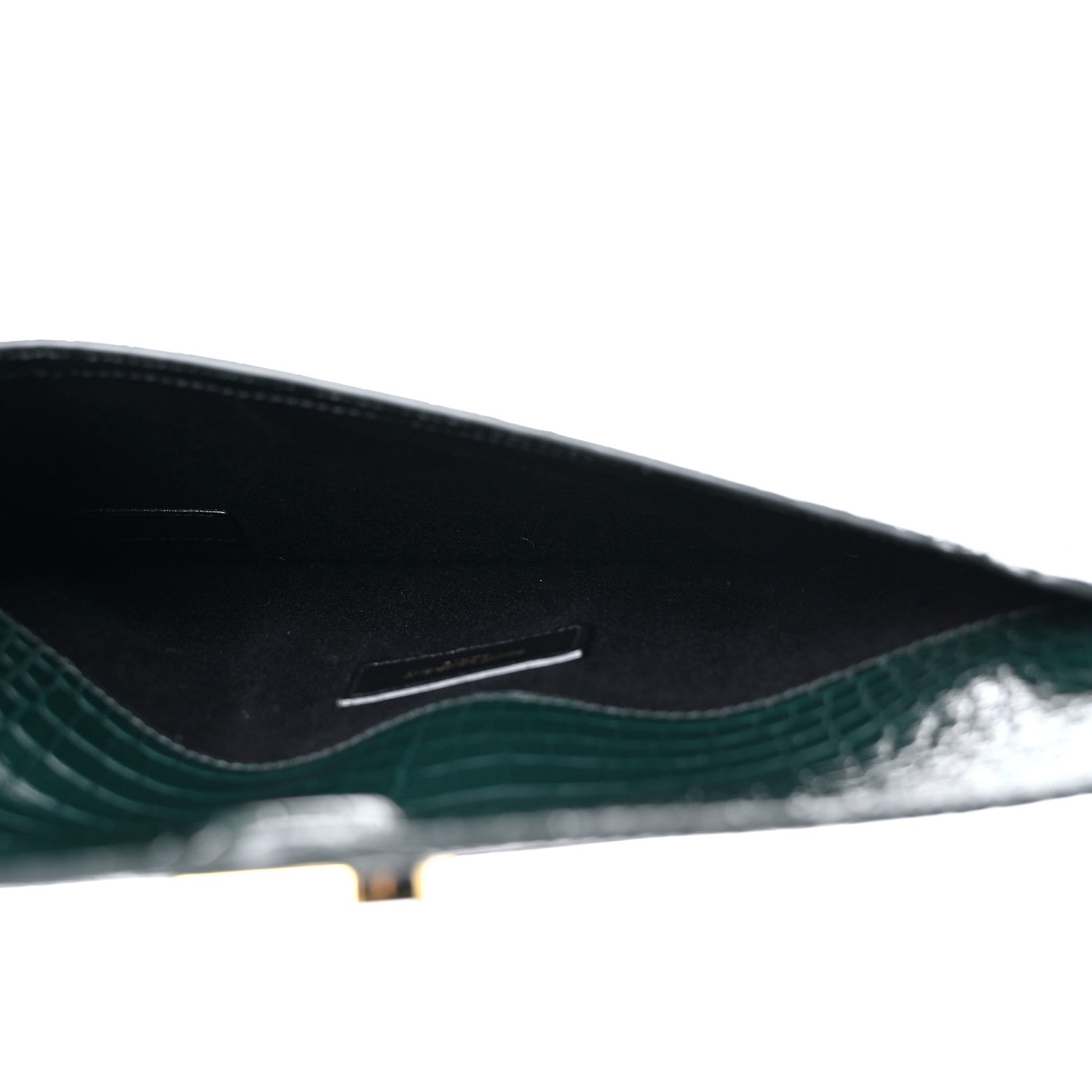 Saint Laurent Calfskin Crocodile Embossed Uptown Monogram Clutch Dark Mint 5 of 8
