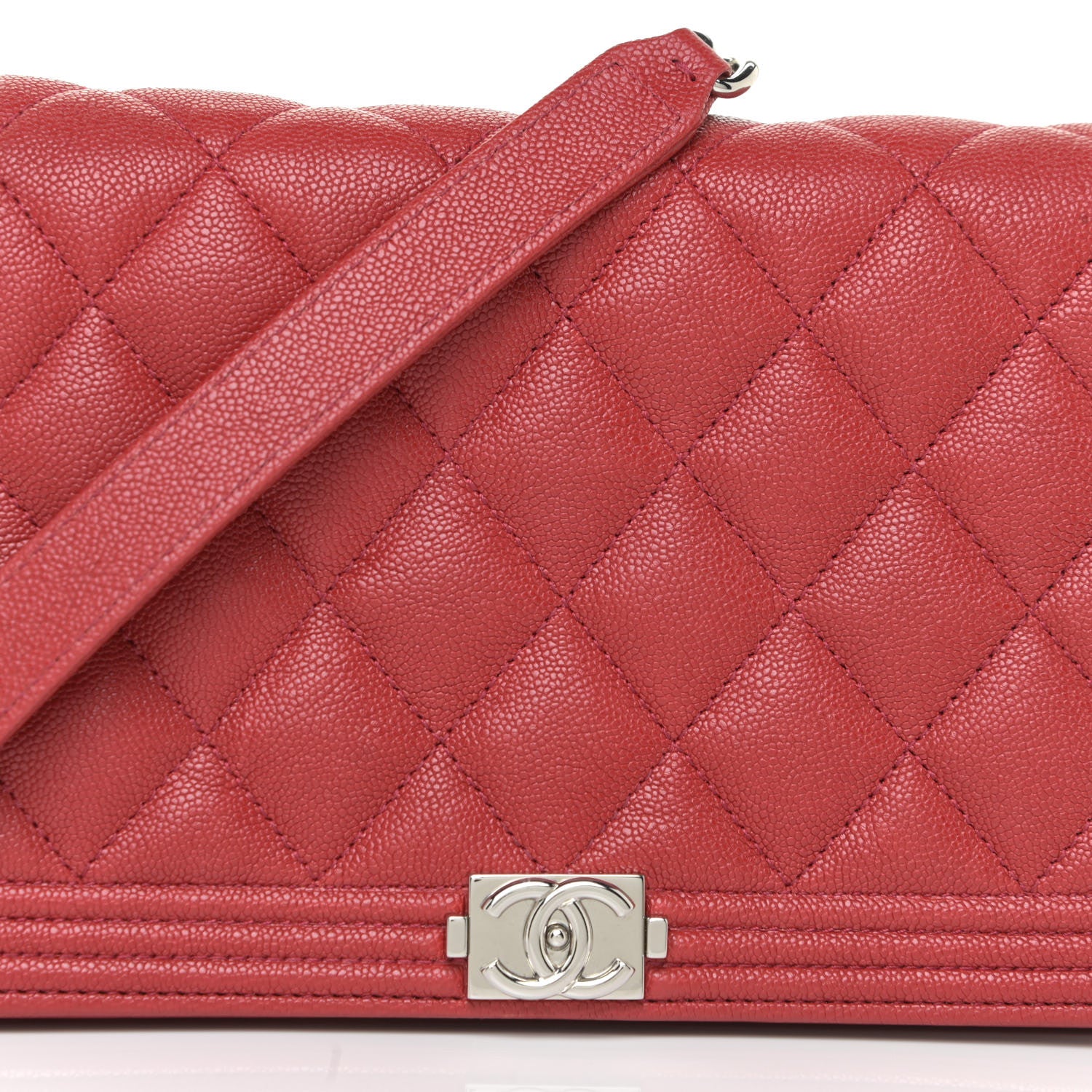 Chanel Caviar Quilted Boy Wallet On Chain WOC Red 11 of 11