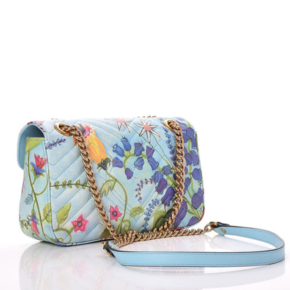 Gucci X UNSKILLED WORKER Calfskin Matelasse Flora Painted Small GG Marmont Shoulder Bag Cloudy Blue Multicolor 3 of 7