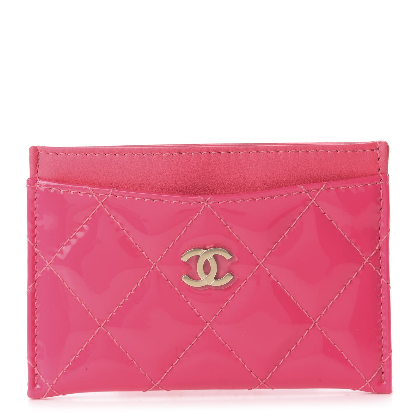 Patent Quilted Card Holder Pink