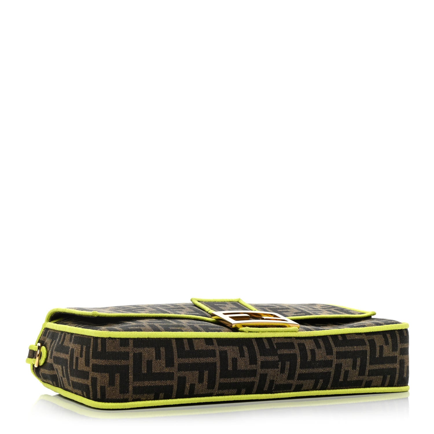 Fendi Fabric Jacquard FF 1974 Large Baguette Tobacco Moro Giallo Fluo 3 of 11