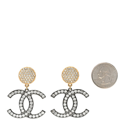 Chanel Crystal CC Drop Earrings Gold Silver 2 of 5