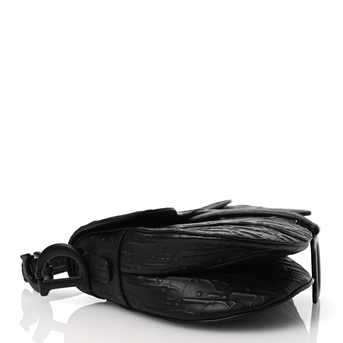 Calfskin Embossed Oblique Saddle Bag With Strap Black