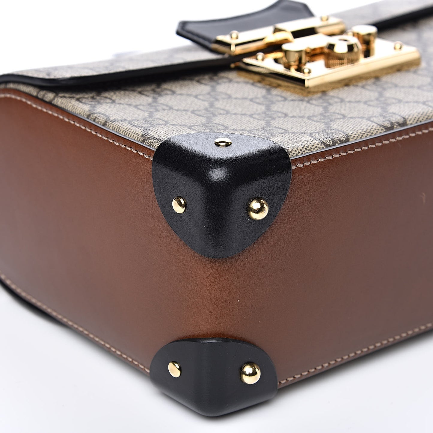 GG Supreme Monogram Small Padlock Bamboo Shoulder Bag Beige Black Cuir