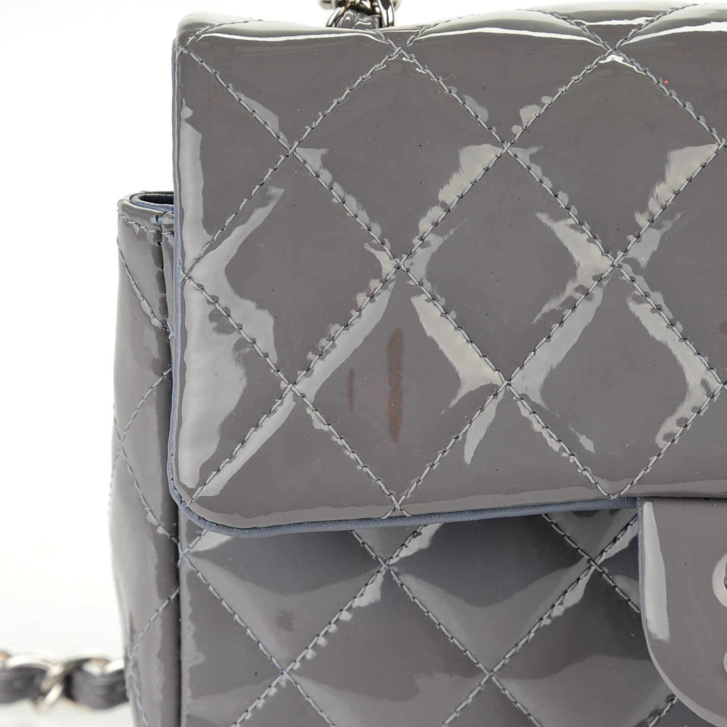Chanel Patent Calfskin Quilted Mini Rectangular Flap Grey 8 of 8