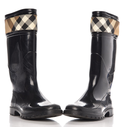 Burberry Rubber Nova Check Rain Boots 36 Black 6 of 13