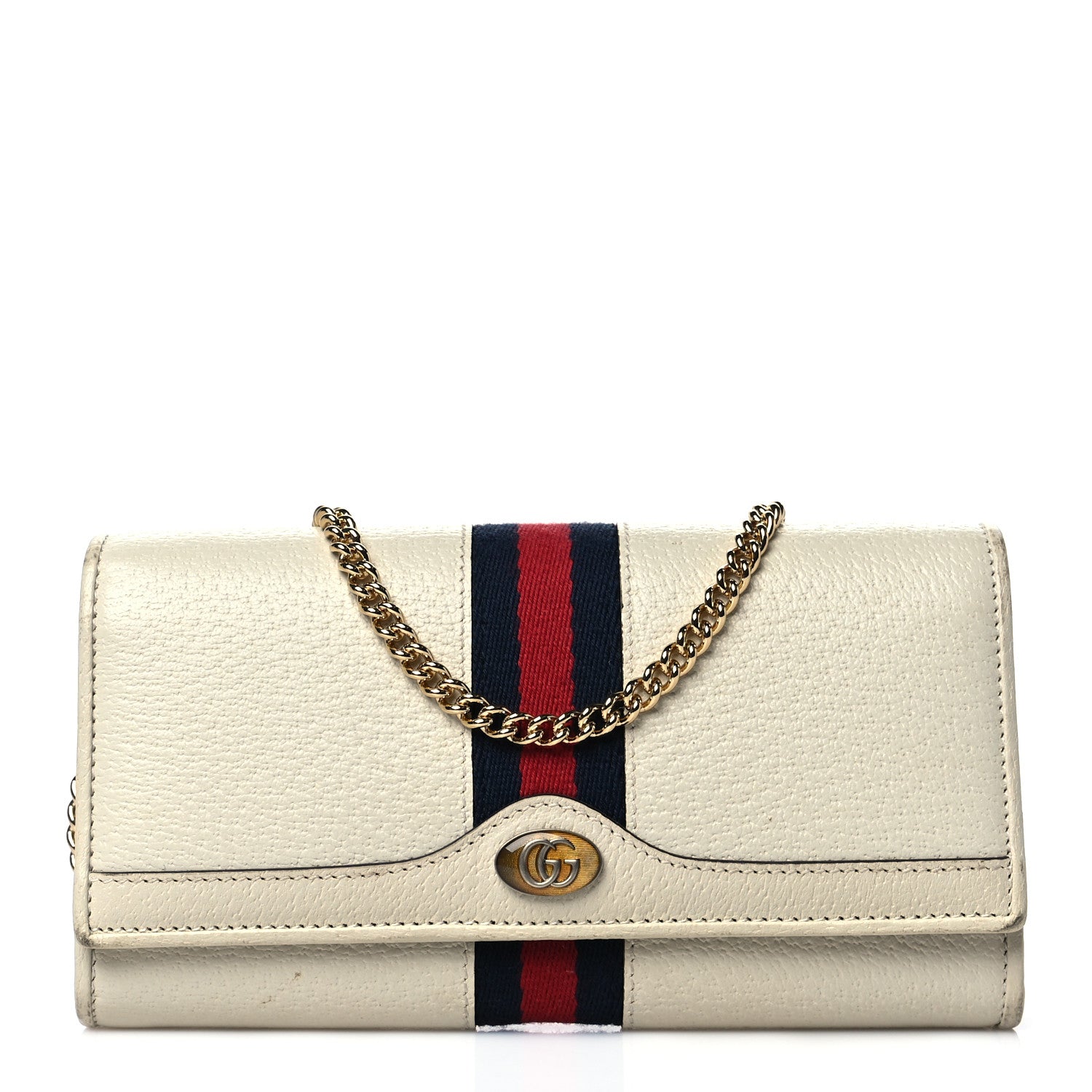 Gucci Textured Calfskin Web Ophidia Wallet On Chain Mystic White 1 of 14