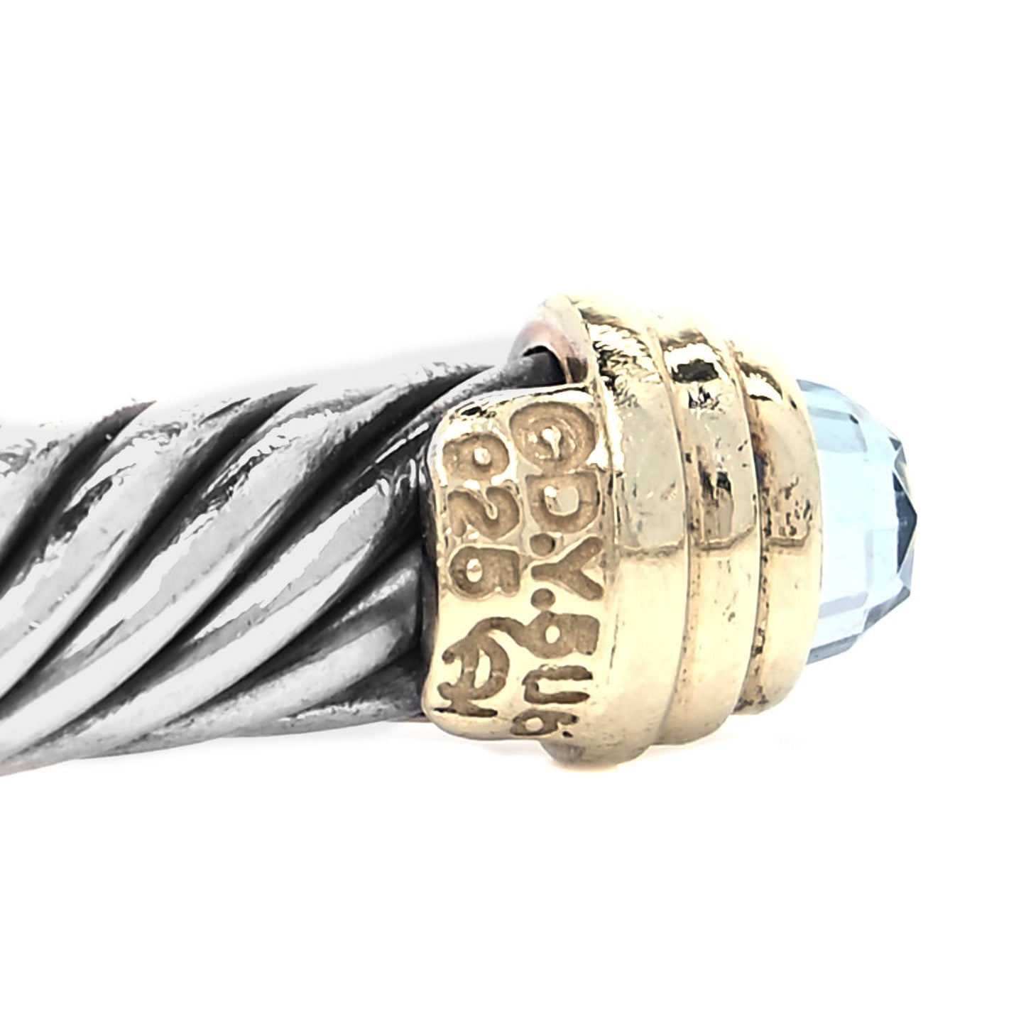 Sterling Silver 14K Yellow Gold Blue Topaz 5mm Cable Classics Petite Color Bracelet