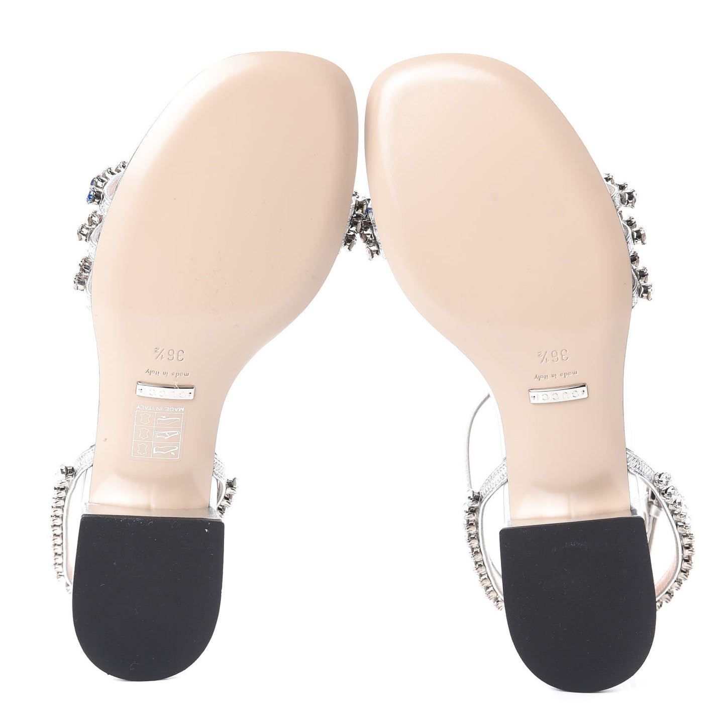 Nappa Silk Crystal Bertie T-Strap Low Heel Sandals 36.5 Argento