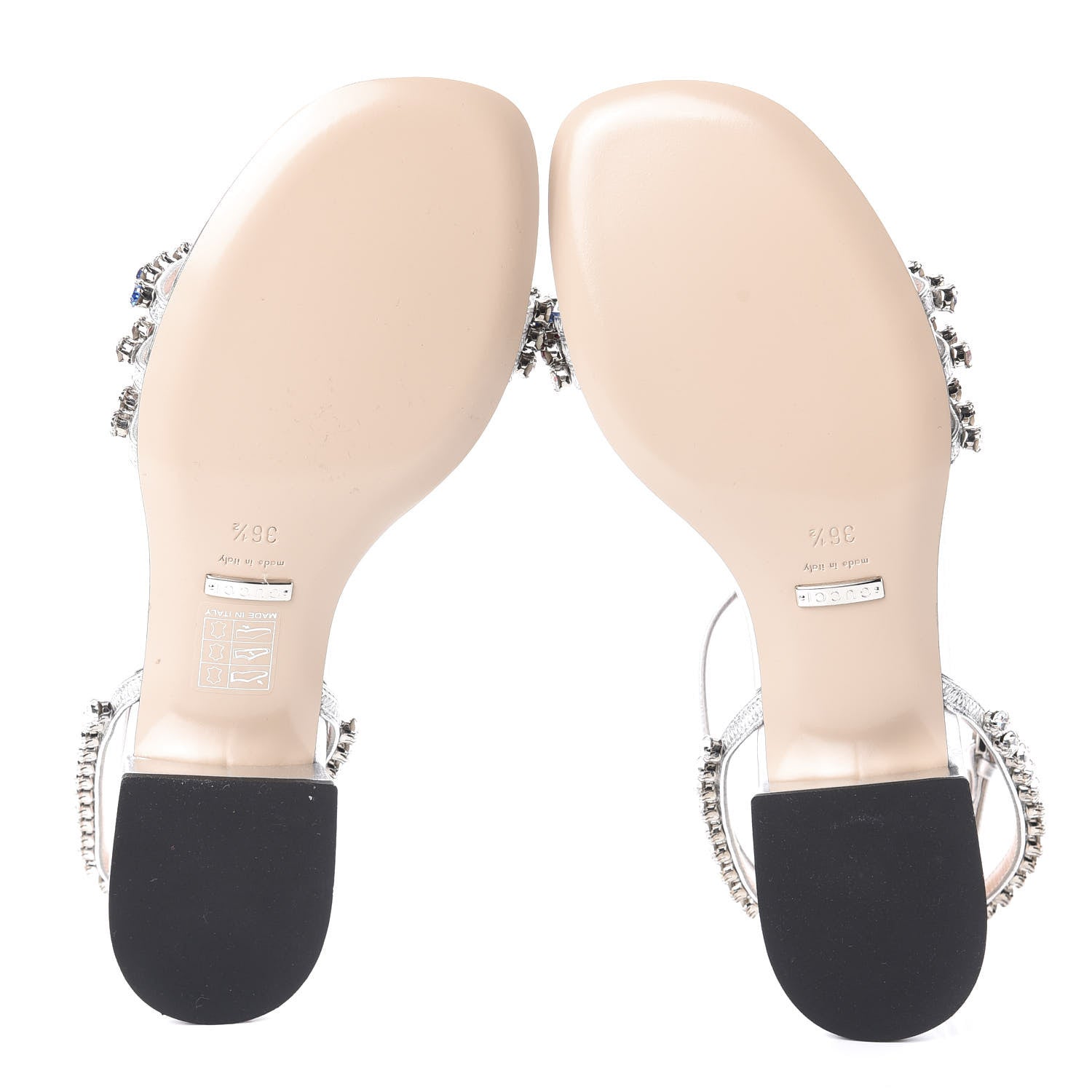 Gucci Nappa Silk Crystal Bertie T-Strap Low Heel Sandals 36.5 Argento 5 of 7