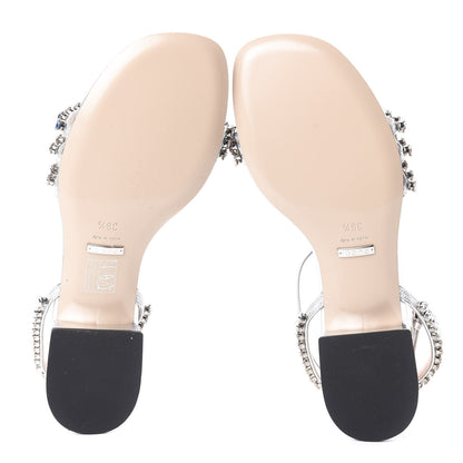 Gucci Nappa Silk Crystal Bertie T-Strap Low Heel Sandals 36.5 Argento 5 of 7