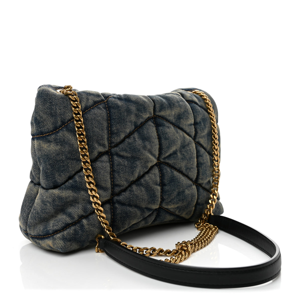 Denim Quilted Toy Loulou Puffer Monogram Chain Satchel Rodeo Blue