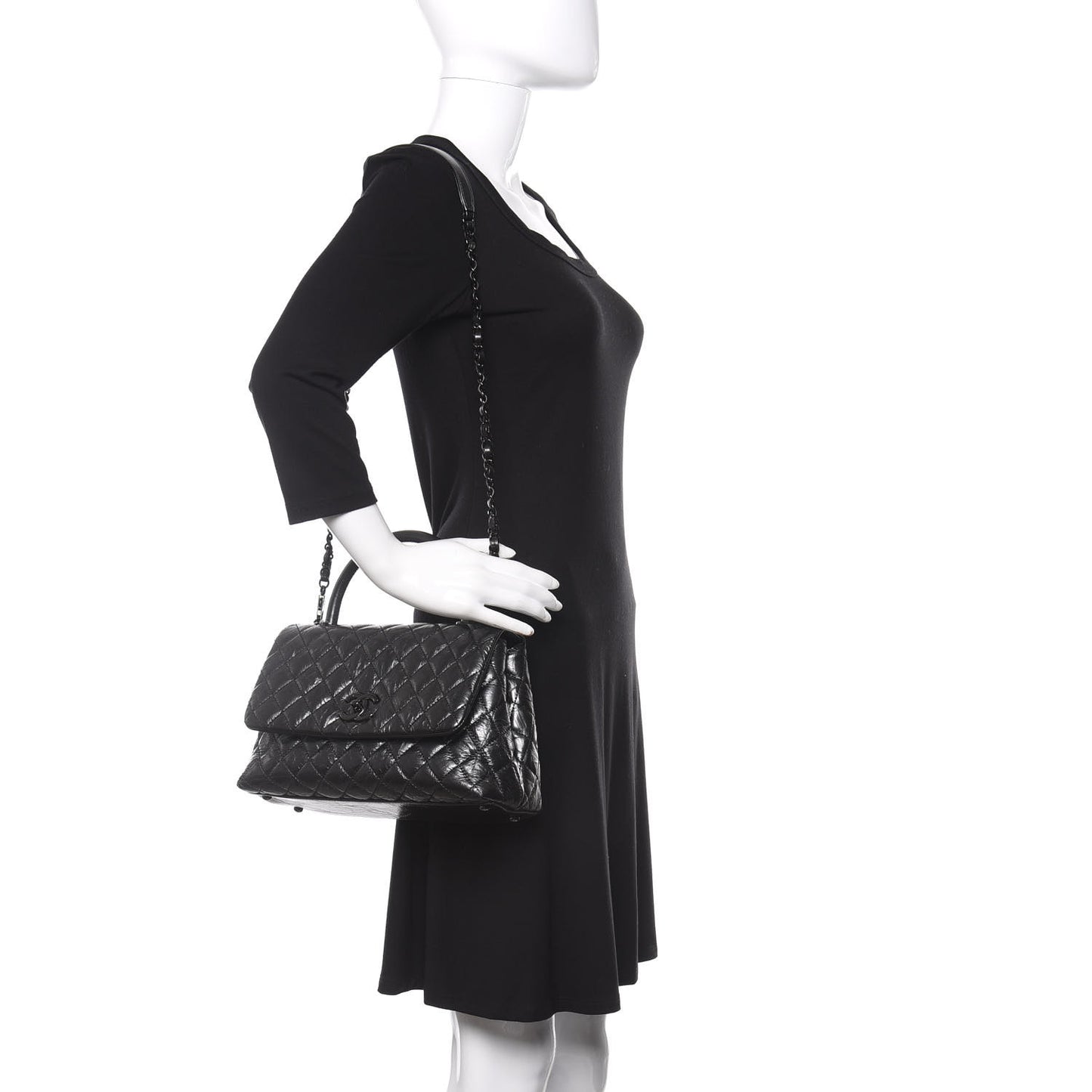 Aged Calfskin Quilted Small Coco Handle Flap So Black
