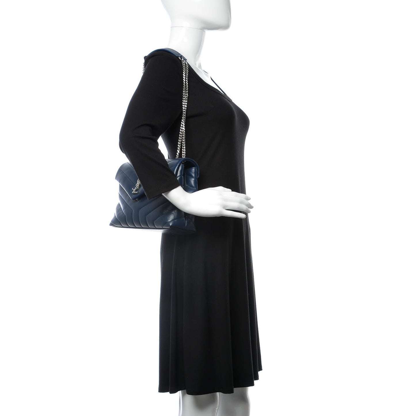 Calfskin Y Quilted Monogram Small Loulou Chain Satchel Denim Blue