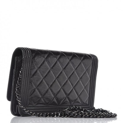 Chanel Shiny Aged Calfskin Quilted Boy Wallet On Chain WOC So Black 4 of 12