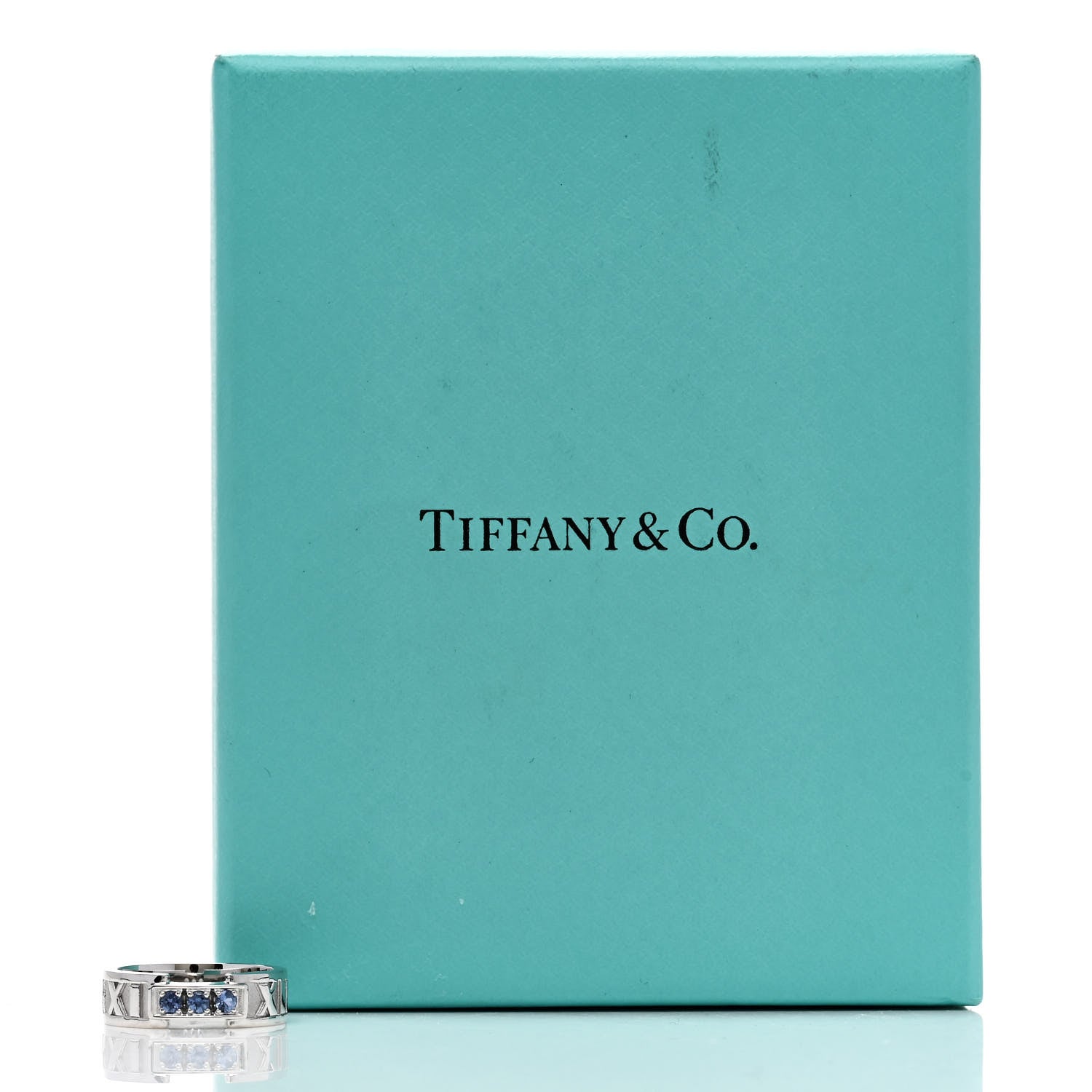 Tiffany 18K White Gold Blue Sapphire Atlas Ring 48 4.5 5 of 5