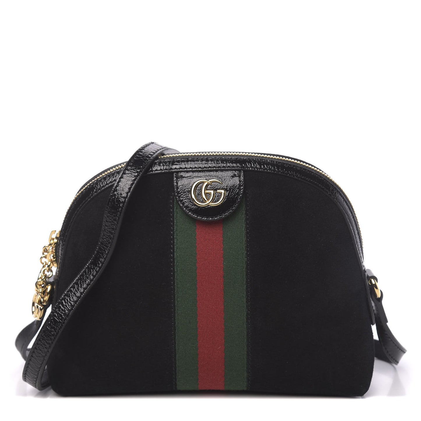 Suede Patent Web GG Small Ophidia Dome Shoulder Bag Black