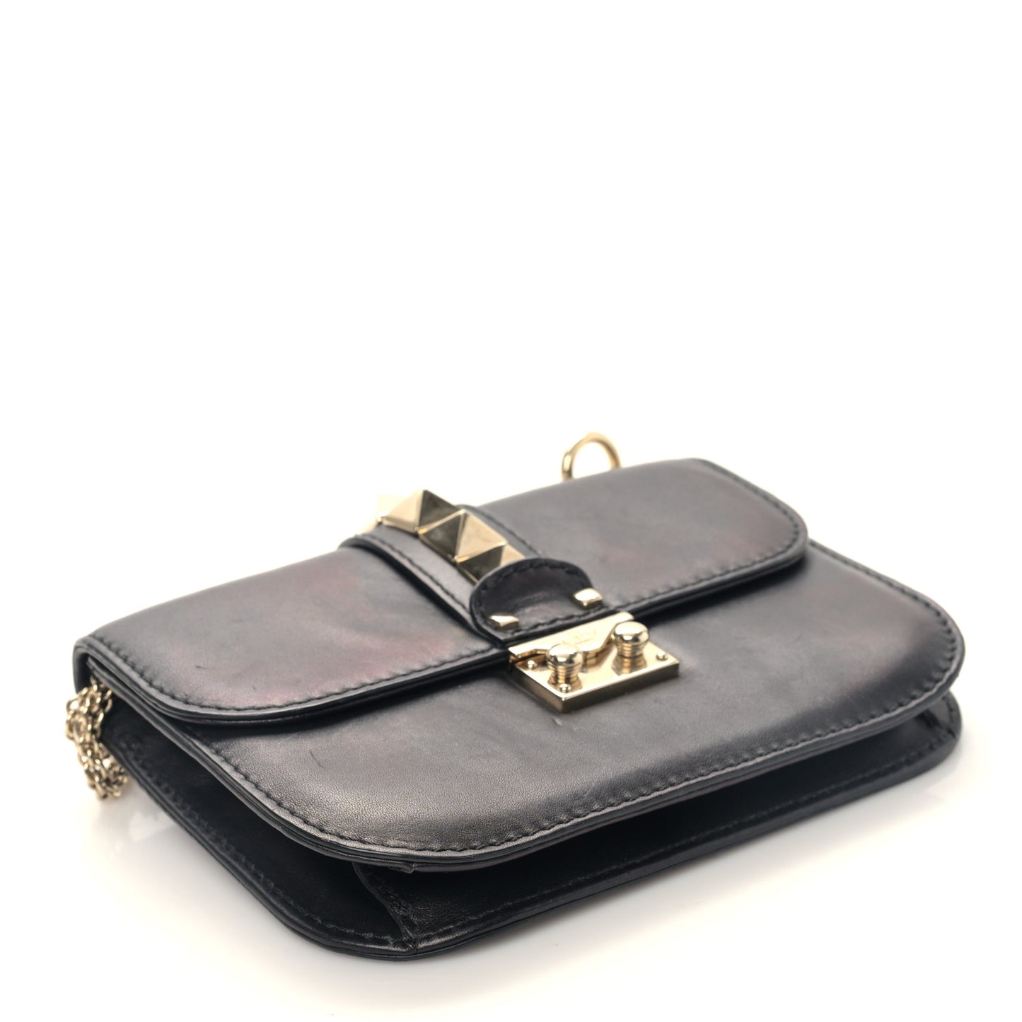 Vitello Small Glam Lock Rockstud Flap Black