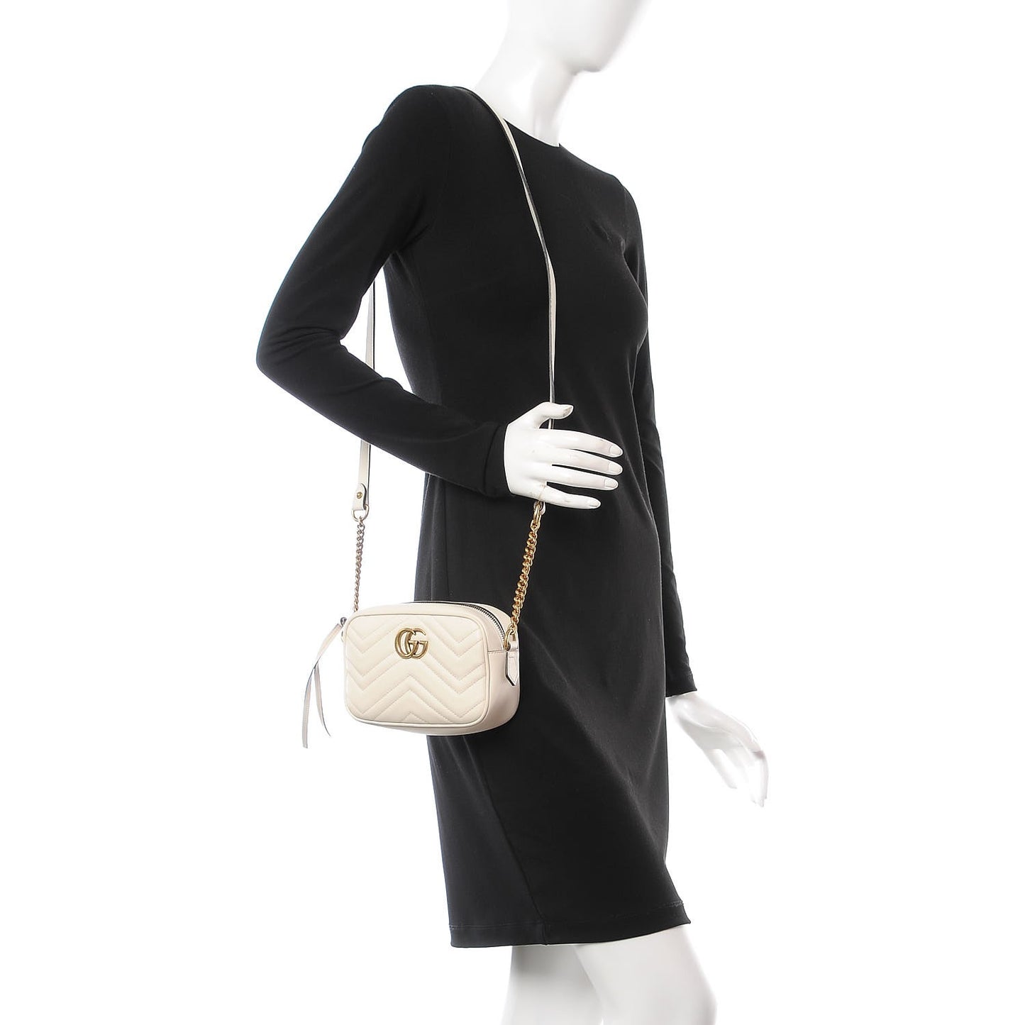 Calfskin Matelasse Mini GG Marmont Chain Shoulder Bag White