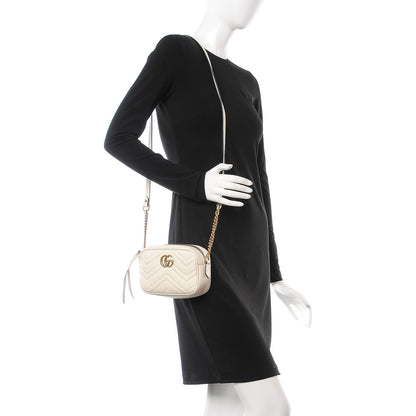 Gucci Calfskin Matelasse Mini GG Marmont Chain Shoulder Bag White 2 of 7