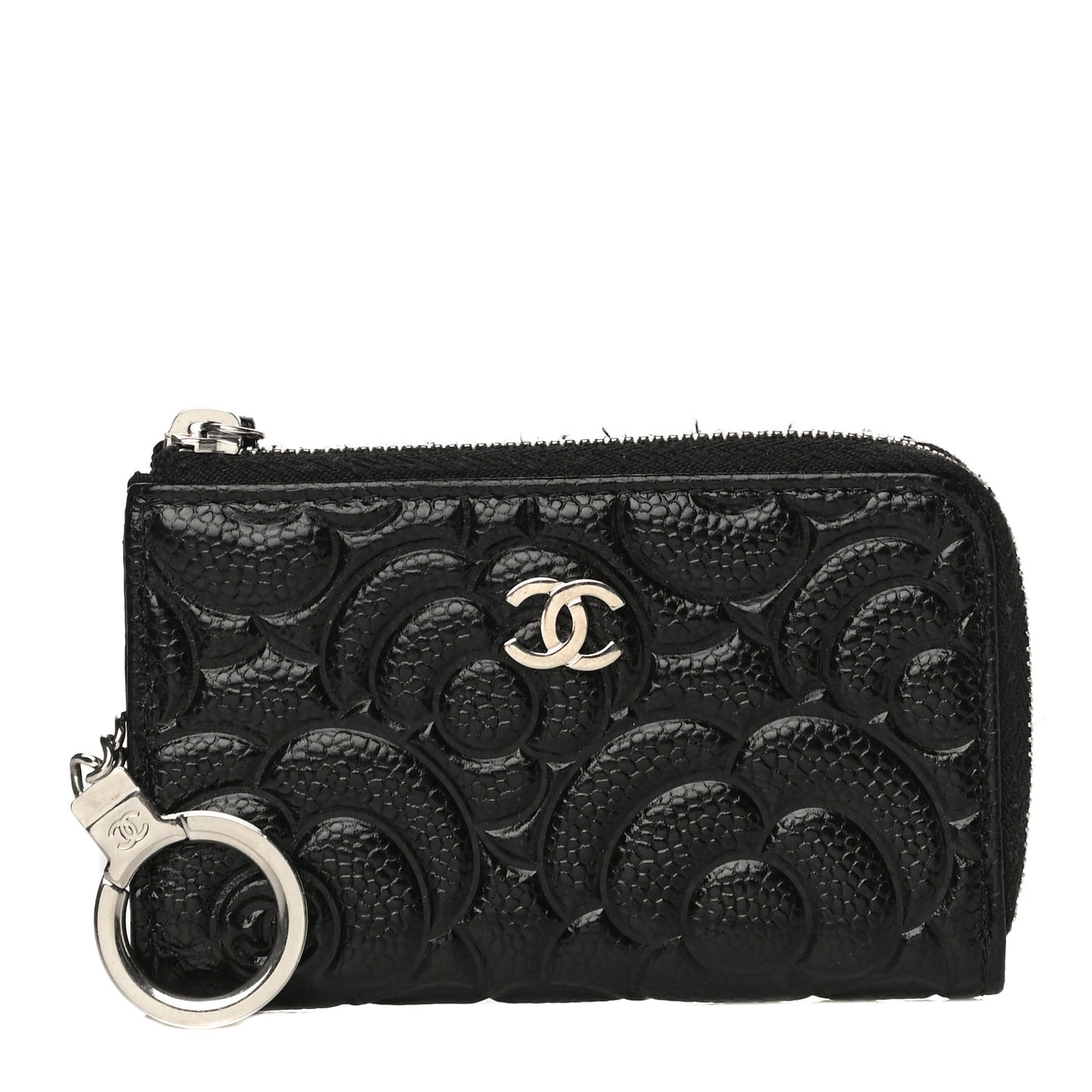 Caviar Camellia Embossed Key Holder Case Black