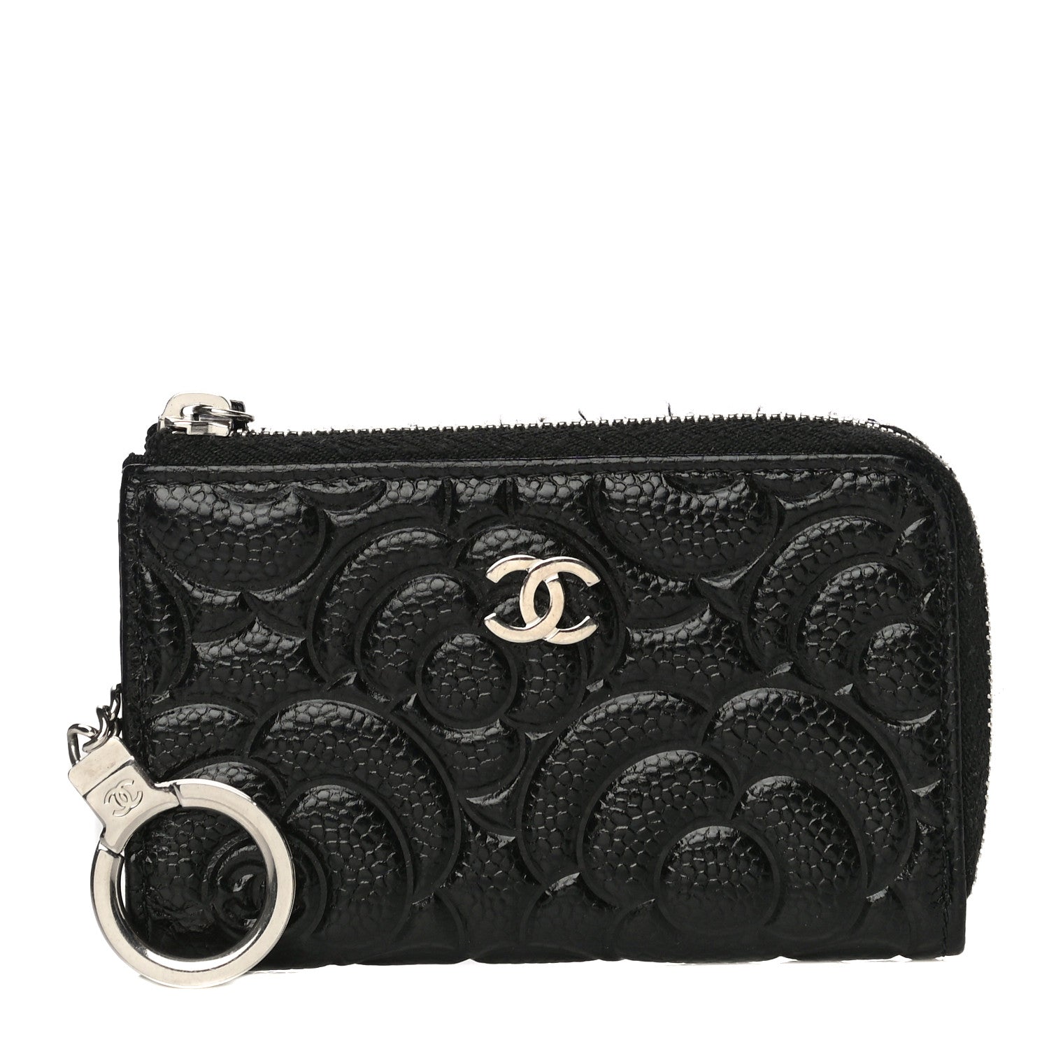 Chanel Caviar Camellia Embossed Key Holder Case Black 1 of 11