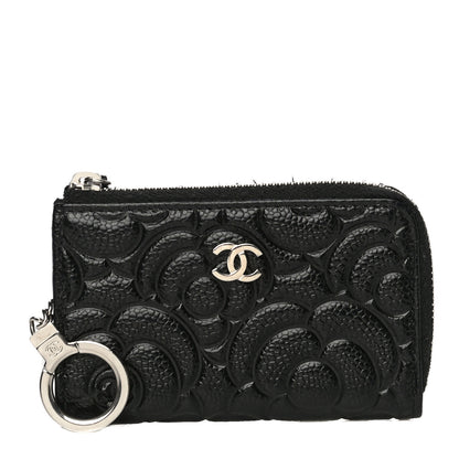 Chanel Caviar Camellia Embossed Key Holder Case Black 1 of 11