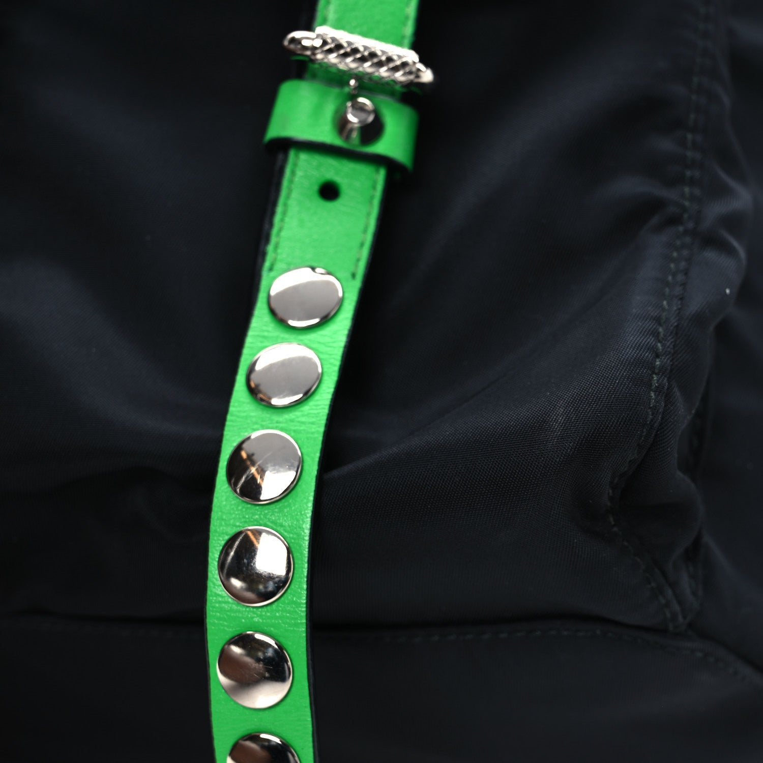 Prada Nylon New Vela Studded Backpack Black Verde 12 of 13