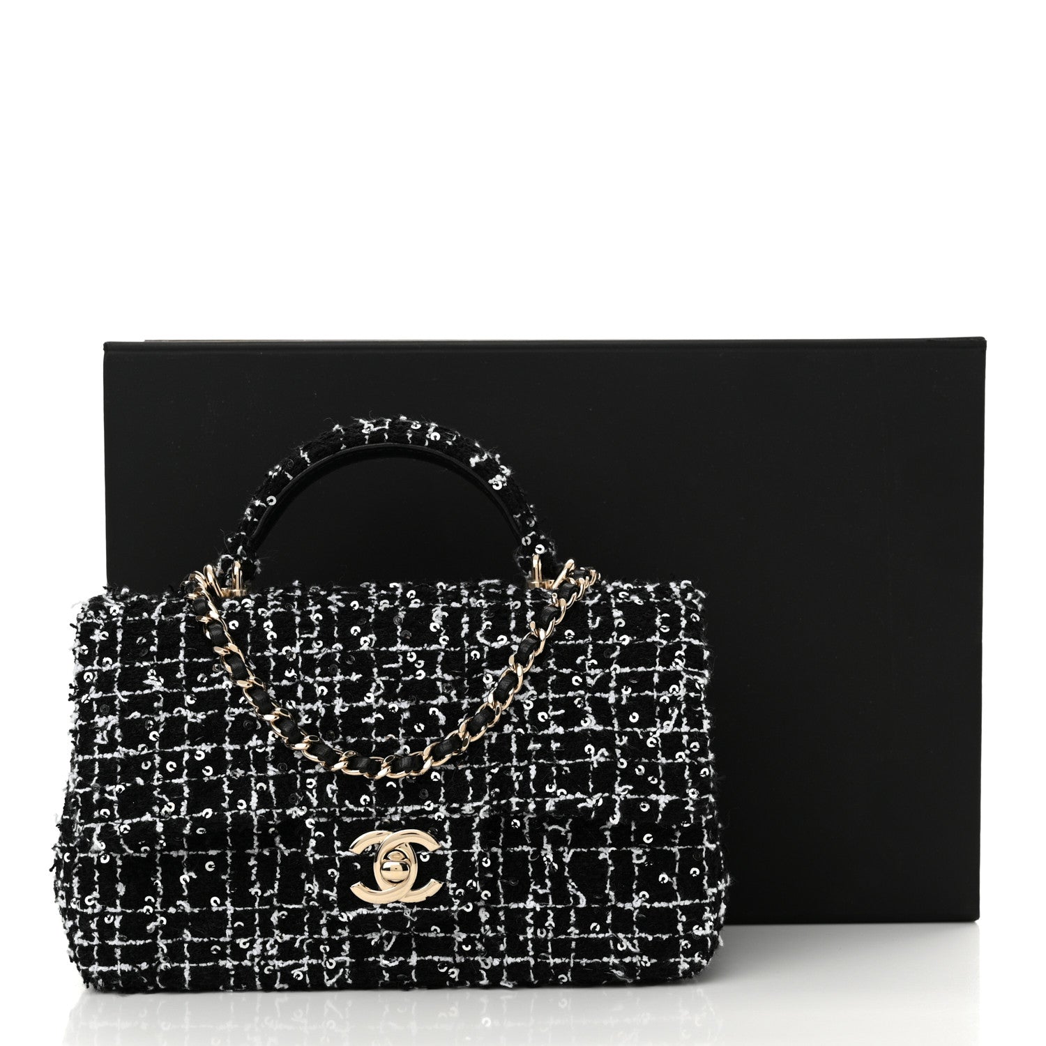 Chanel Tweed Quilted Mini Top Handle Rectangular Flap Black White 11 of 11
