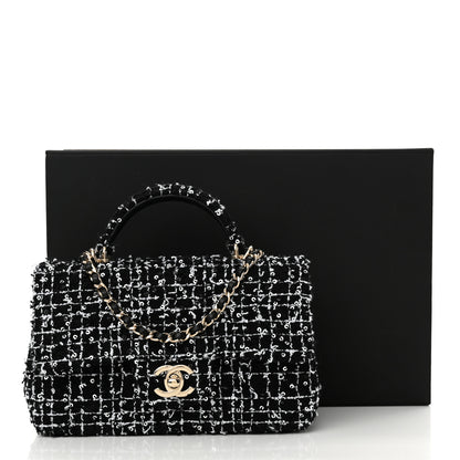 Chanel Tweed Quilted Mini Top Handle Rectangular Flap Black White 11 of 11