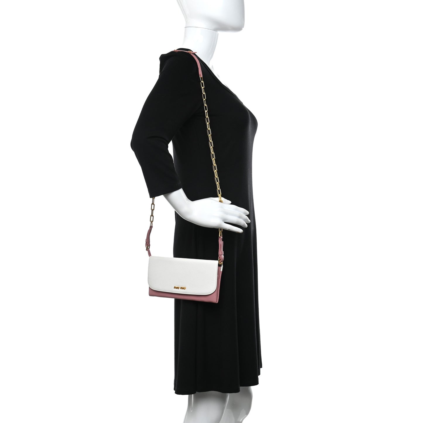 Goatskin Madras Bi-Color Wallet On Chain White Pink